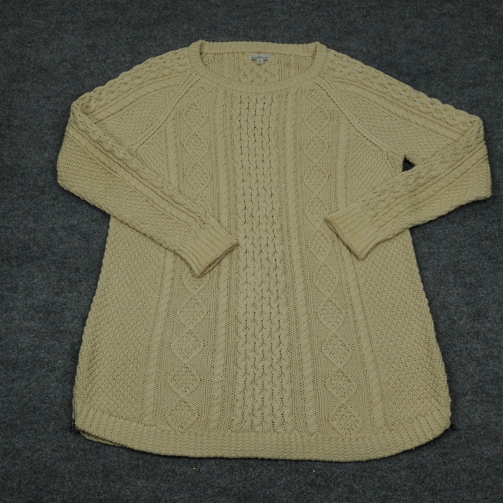 L.L. Bean Signature Sweater Womens XL Cream Cable Knit Side Zip Tunic Cotton